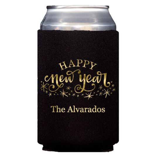Hand Lettered Sparkle Happy New Year Collapsible Huggers